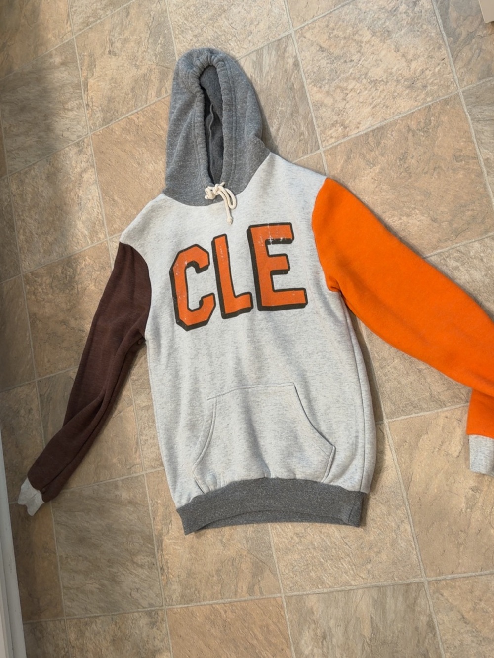 CLE Colorblock Pullover Hoodie Sweatshirt - Gray, Orange, Brown